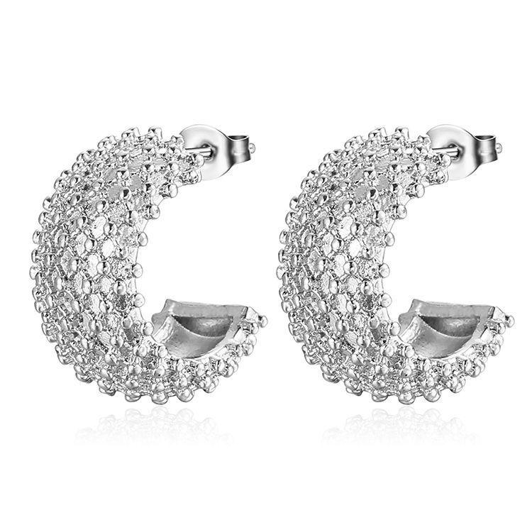 

Trendy 18K Gold Plated Retro Titanium Steel Grid Earrings for Women