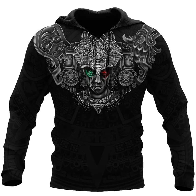 Mexico Aztec Hoodie 3D Printed Vintage Mexican Totem Sweatshirt Men Clothes Long Sleeves Outdoor Sports Pullover Hoodies Coat