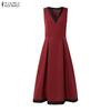 ZANZEA Women Casual V-Neck Elegant Sleeveless A-line Dress