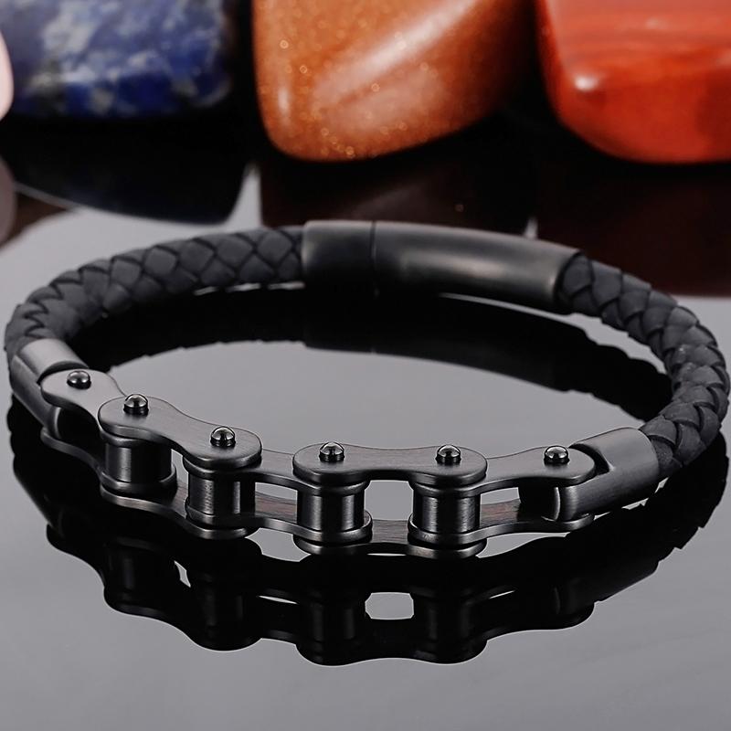 Vintage 6MM Kartáčovaná Nerezová Ocel Kolo Motocyklový Řetěz Náramek pro Muže Pánské Kožené Náramky Rock And Roll Pánské Šperky