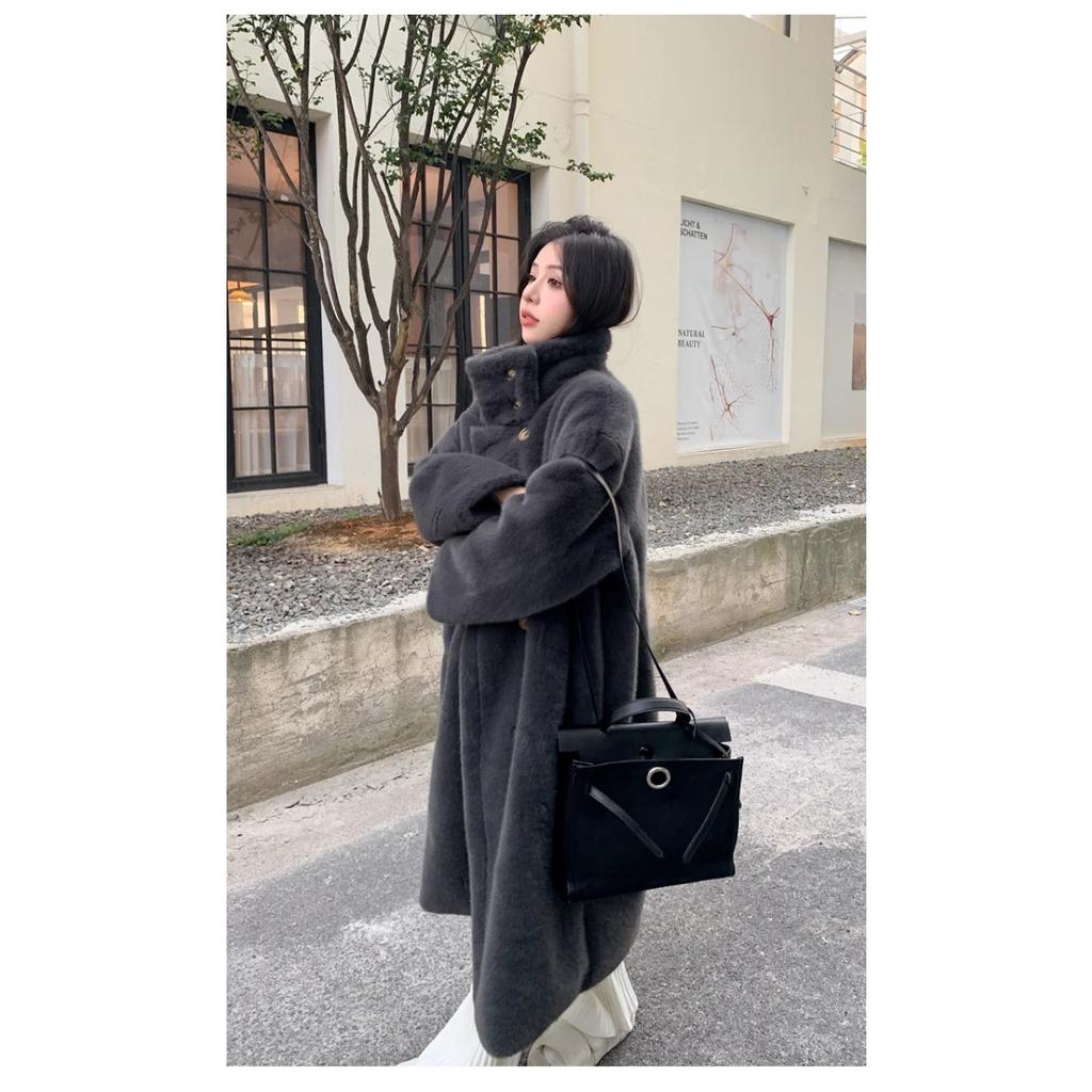 VAYLA Damen Kunstpelz Lange Mäntel Jacken Stehkragen Mantel Dick Warm Y2k Streetwear Jacke Elegant Arbeit Freizeit Oberbekleidung Herbst Winter