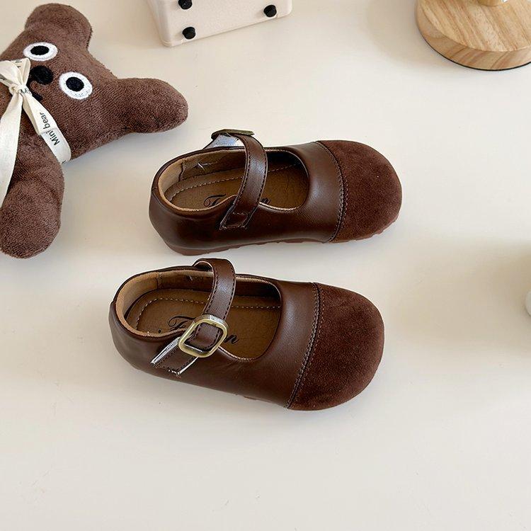 

Korean-style retro children s shoes, new spring and autumn models, girls small leather shoes, shallow-cut patchwork children s princess flats 21 коричневый