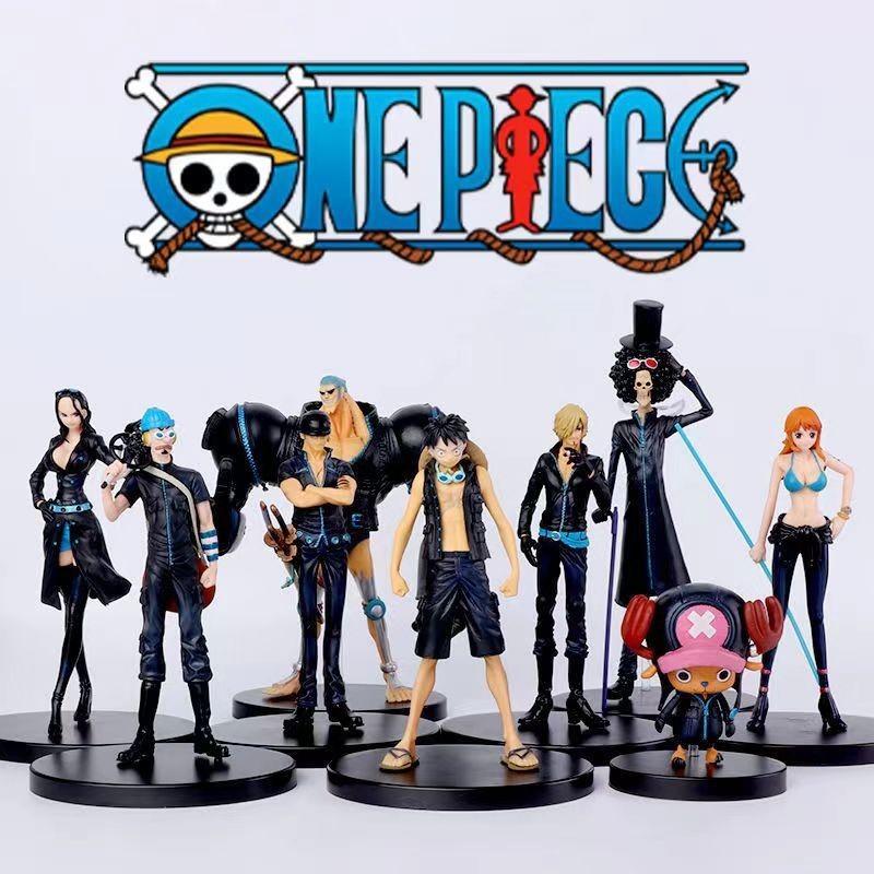 High Quality One Piece Handicraft Model Golden City Movie Edition Black Clothes Straw Hat Team 9 Full Set Luffy Zoro Pvc Figures