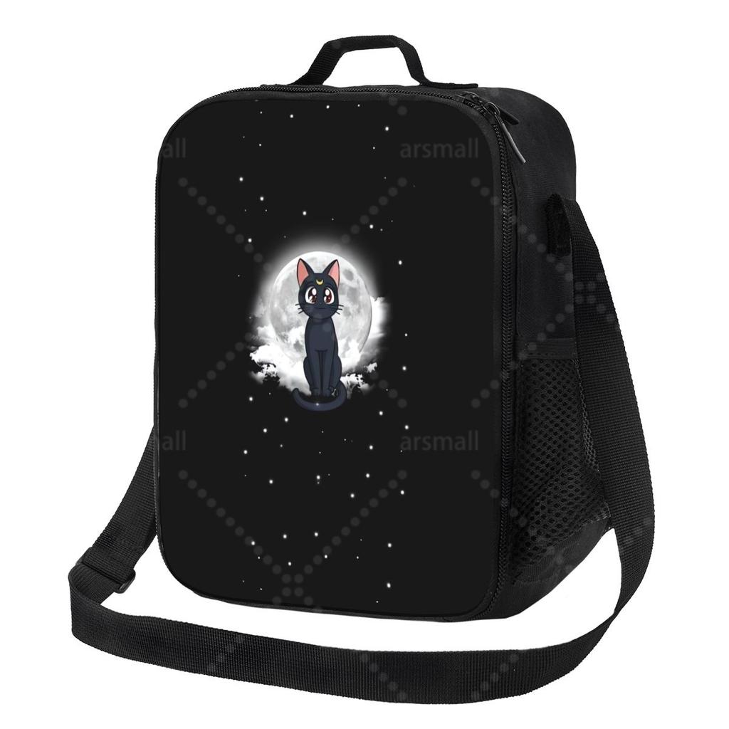 Cute Cat Lunch Bag with Adjustable Shoulder Strap Reusable Thermal Bento Tote for Work Picnic Beach