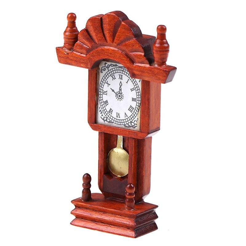 

Miniature Garden Decoration Accessories Living Room Collection Wood Mahogany Color Clock Dollhouse