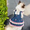 Spring and Summer Denim Cherry Backed Dress Dog Dress Pet Clothes Cat and Dog Accessories