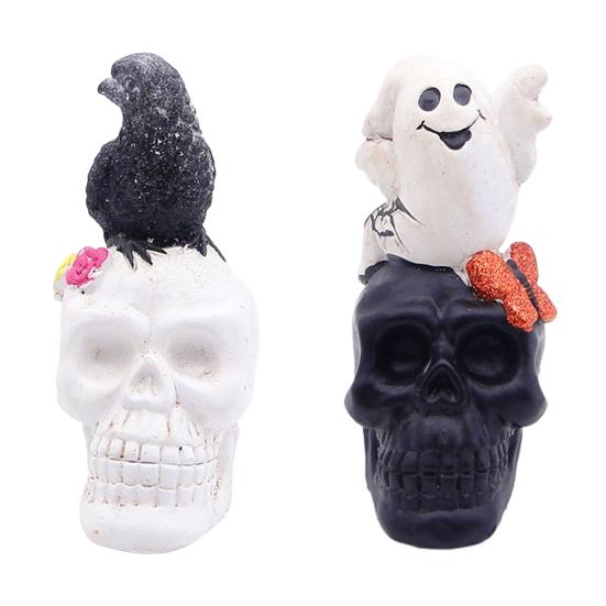 Halloween Birds Skull Ornament Gothic Eerie Skull Sculpture Festive Atmosphere Halloween Tabletop Decoration
