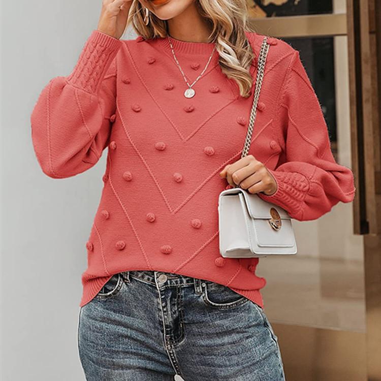 Women's Fashion Casual Fall Winter Solid Color Print Long Sleeve O-Neck Sweaters