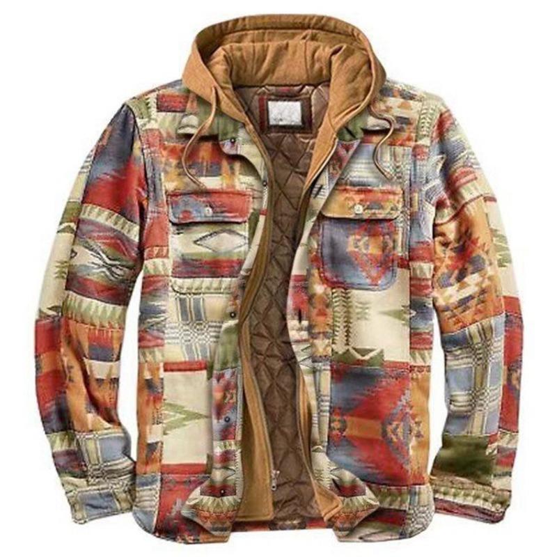 Men's Clothing European and American Autumn and Winter Thickened Cotton-padded Plaid Long-sleeved Loose Hooded Jacket