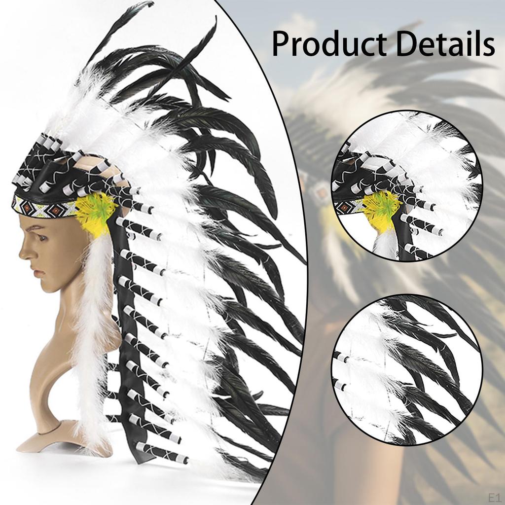 Indian Native Chief Headdress Artificial Feather Photo Props for Adults Decorative Costume