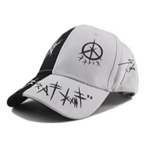 Baseball Cap Hat Grey Black Letter Graffiti Print Iron Ring Spring Summer Autumn Punk Hip hop Rock Adjustable Unisex Men Women Outdoor Casual Cotton