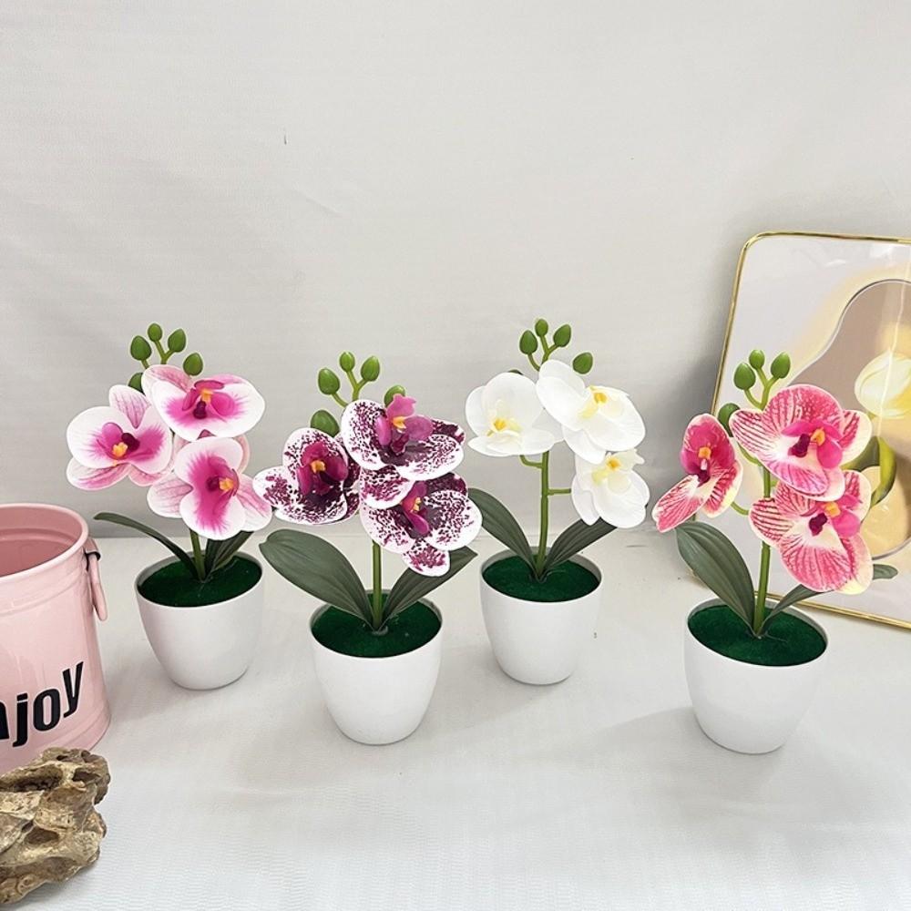 White Flower Pot Artificial Orchid Bonsai Multi-Bloom Artificial Faux Plants  Home Decor