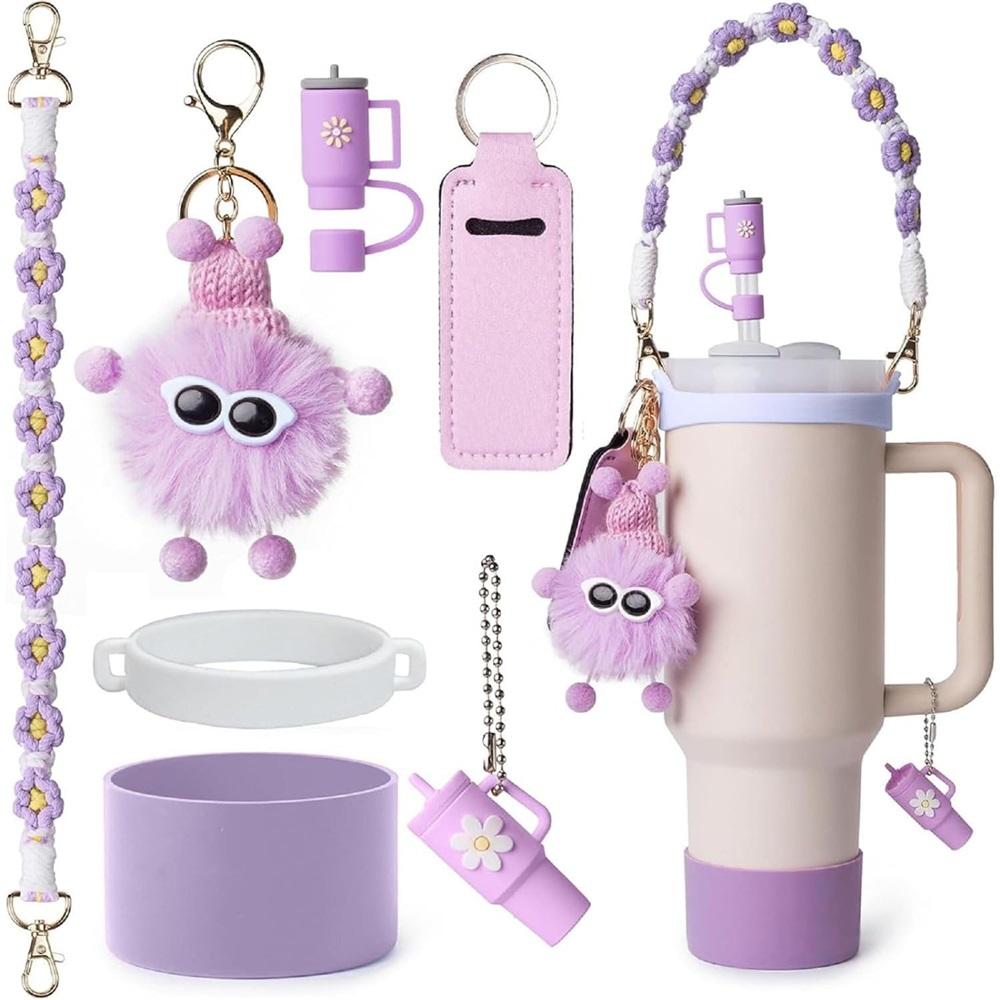 7-piece cup accessory set, water bottle handle strap, silicone straw cap, bottle rack, 30oz 40oz insulated cup keychain accessories