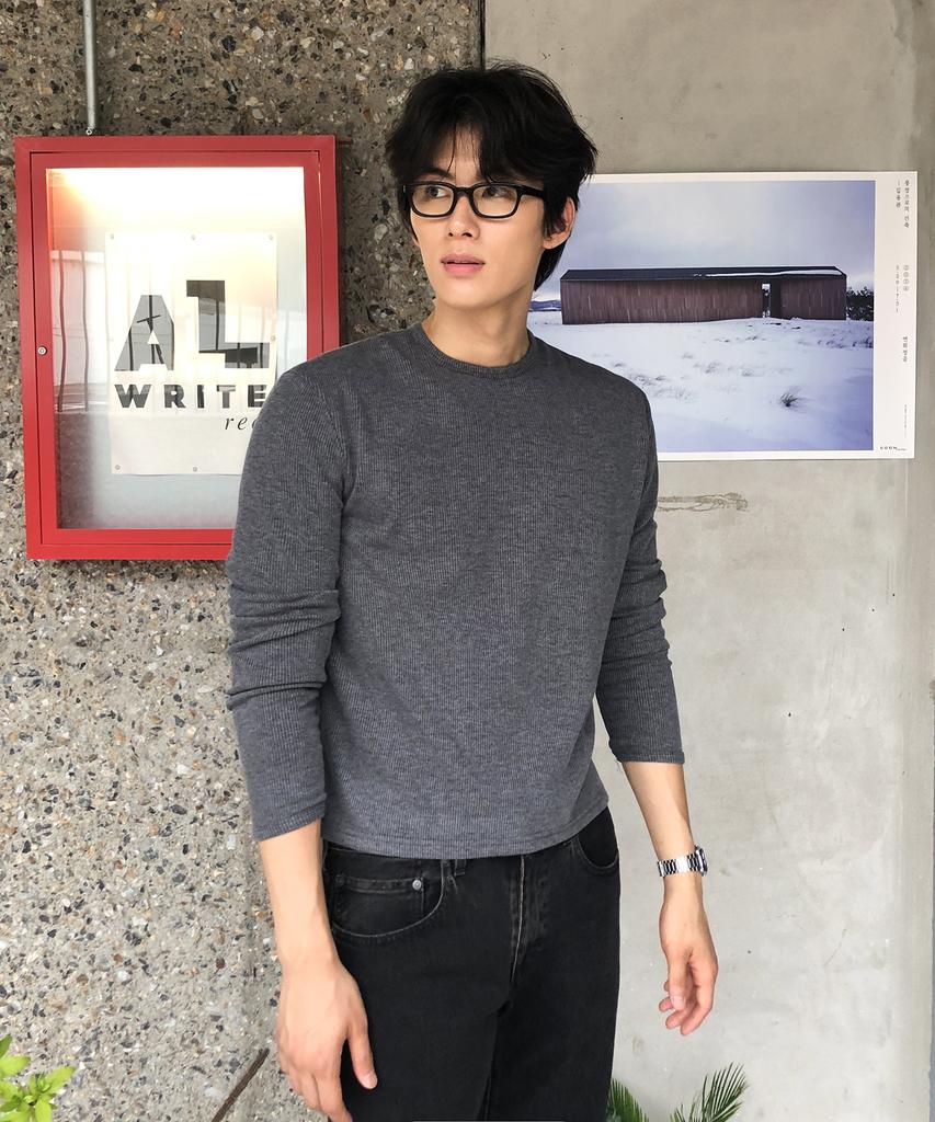 THEY Semi-Crop Ribbed Long Sleeve Round T-Shirt_5 Color
