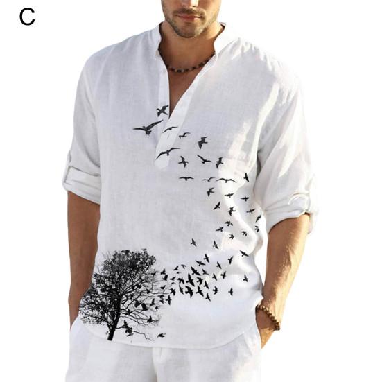 Summer Shirt Half Sleeve Single-breasted Chinese Style Stand Collar Men Top Daily Garment