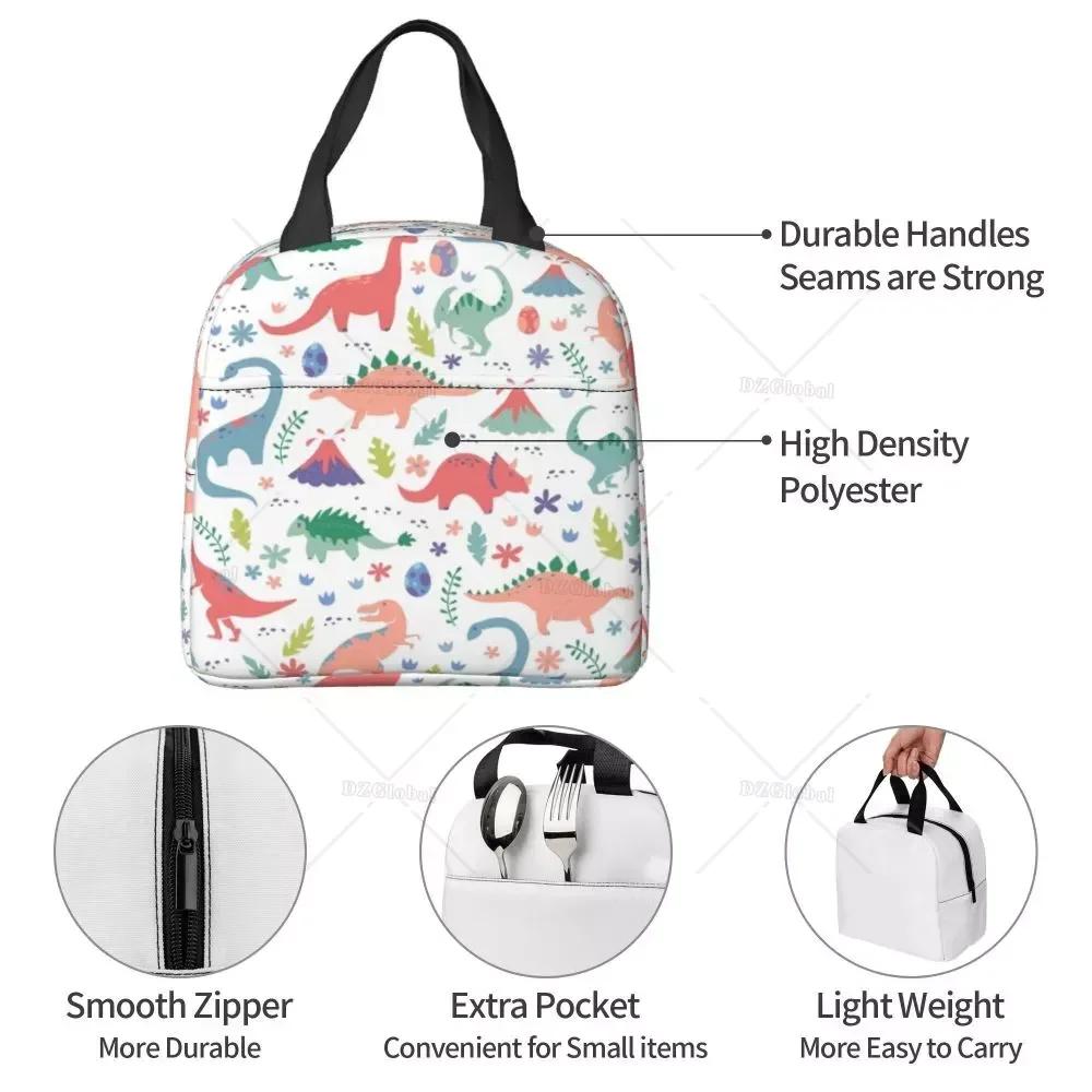 Cartoon Dinosaur Print Thermal Insulated Lunch Bag Women Portable Lunch Tote for Outdoor Camping Travel Multifunction Food Box