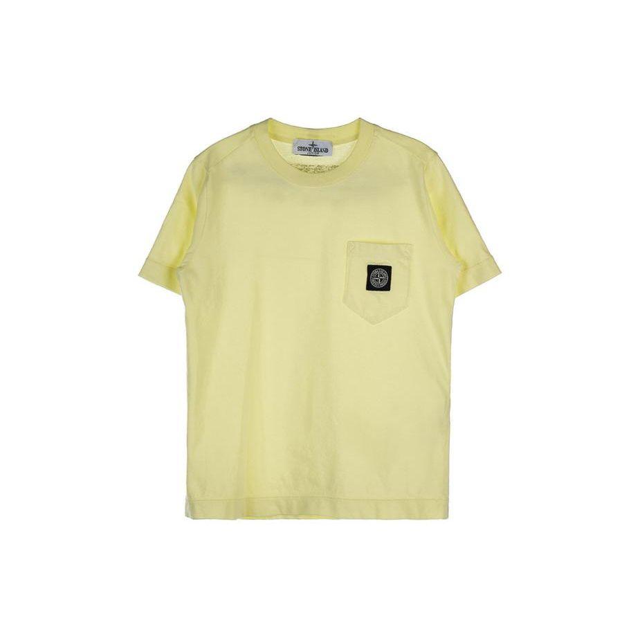 STONE ISLAND T-Shirt Kids Solid Color Round Neck Short Sleeve Pocket Casual Kids Tops Yellow 781620347-V0031