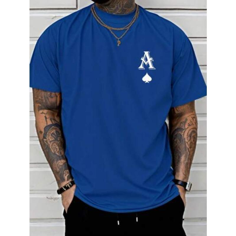 Summer Round Neck Spade A Pattern Printed Top Fashionable Casual Short Sleeved Men's Pure Cotton T-shirts