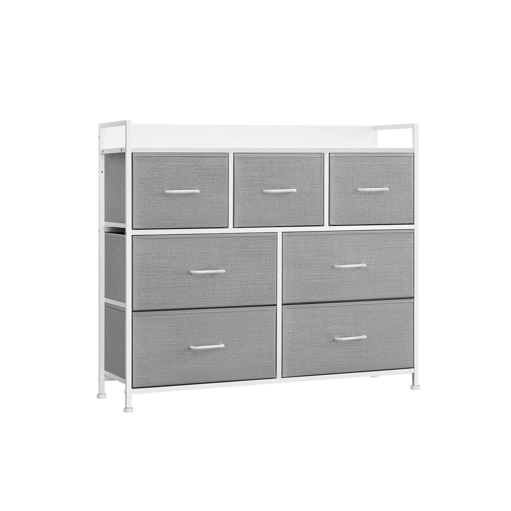 SONGMICS Chest of Drawers, Bedroom Cabinet, 7 Fabric Drawers with Handles, Metal Frame, Dove Grey and Cloud White