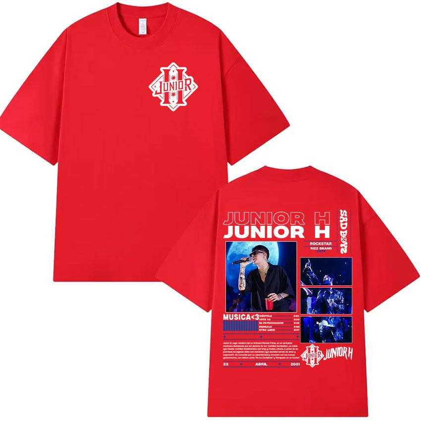 Rapper Junior H Sad Boyz Tour 2025 Album Merch TShirt Men Hip Hop Gothic Punk T Shirt Fans Gift Oversized Short Sleeve T Shirts