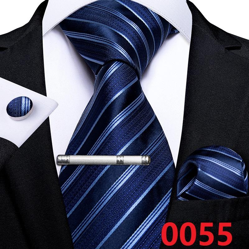 Luxury Blue Paisley Silk Tie Set For Men Floral Men's Wedding Neck Tie Pocket Square Cufflinks Tie Clips Men's Gift