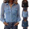 Dámský ležérní a módní top s dlouhým rukávem z imitace denimu