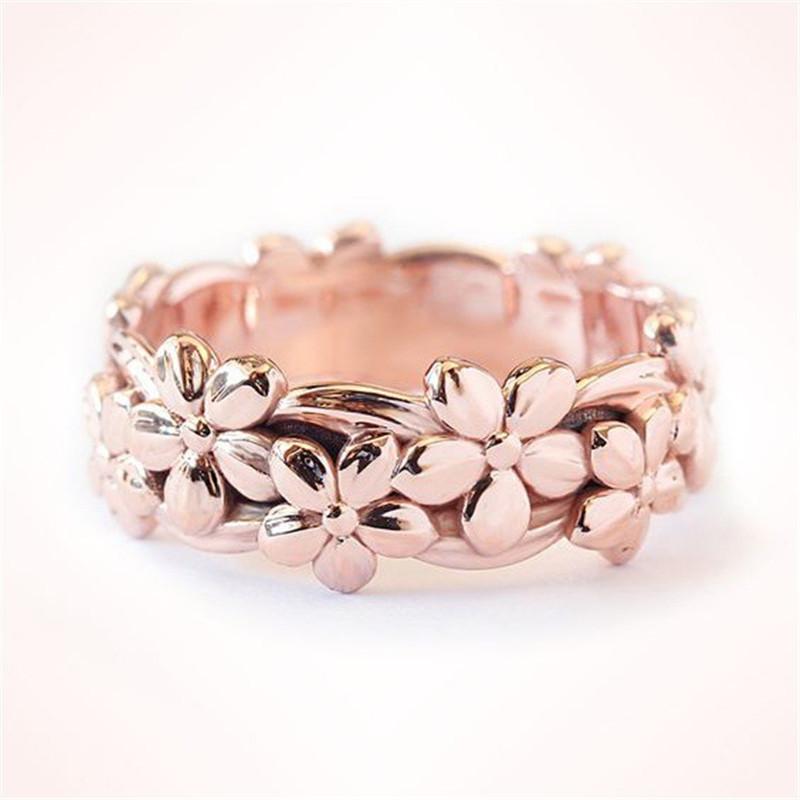New Rose Plum Blossom Ring Sweet European and American Simple Flower Couple Ring for Women