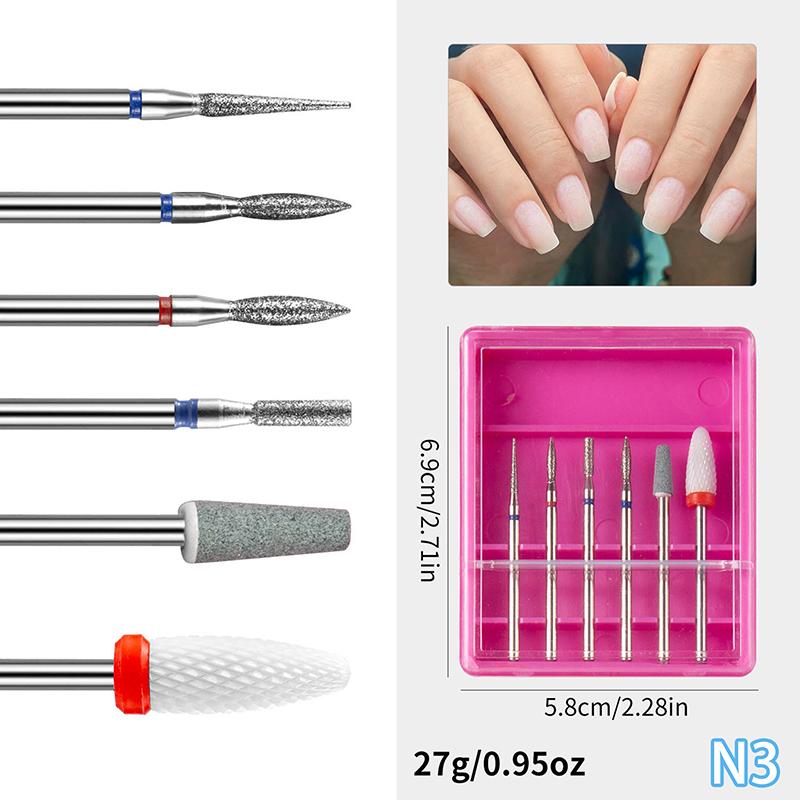 6pcs/box Quartz Diamond Sand Nail Files Drill Cuticle Polishing Bit Nail Grinding Head Electric Manicure Set Nail Art Tools