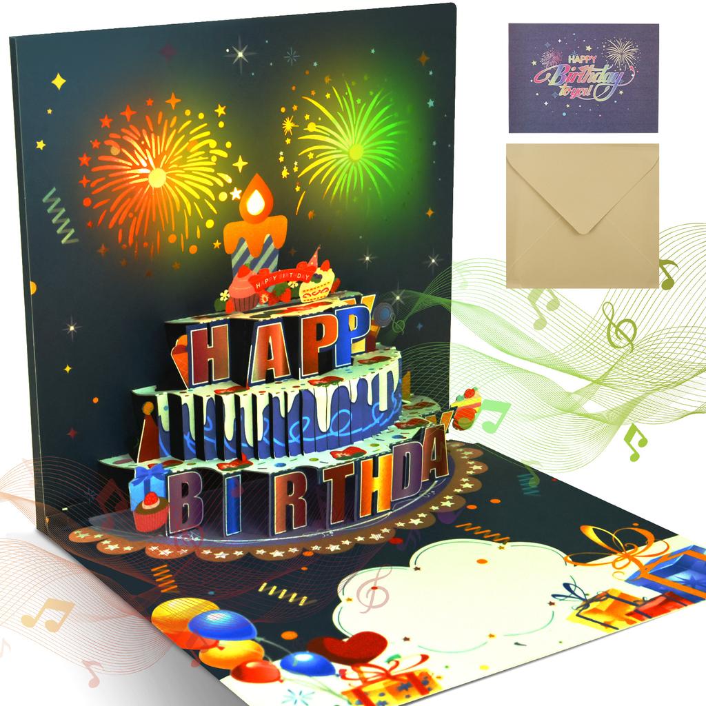 3D Light Music Birthday Card Pop Up Happy Birthday Card Fireworks Birthday Greeting Cards Happy Birthday Party Gift Message Card
