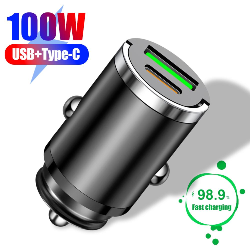 Car Charger 12-24V Automatic Pull Ring Dual Ports PD+USB Fast Charging Type-C QC3.0 Car Charger Auto Cigarette Lighter Adapter
