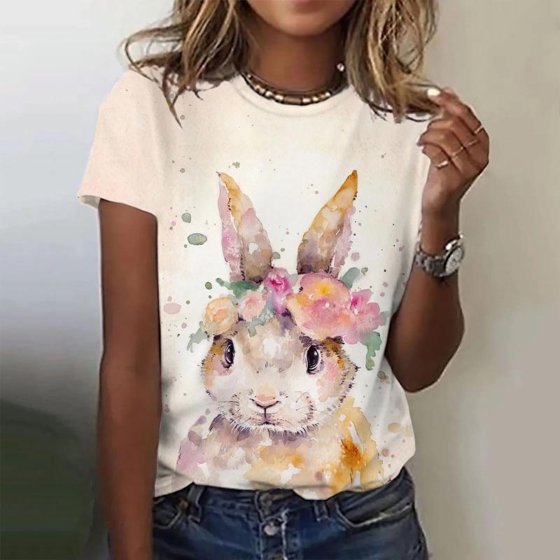 Summer Rabbit 3D Print Women T-shirts Streetwear Casual Fashion Y2k Short Sleeve T Shirt O-neck Tops Tees Clothing