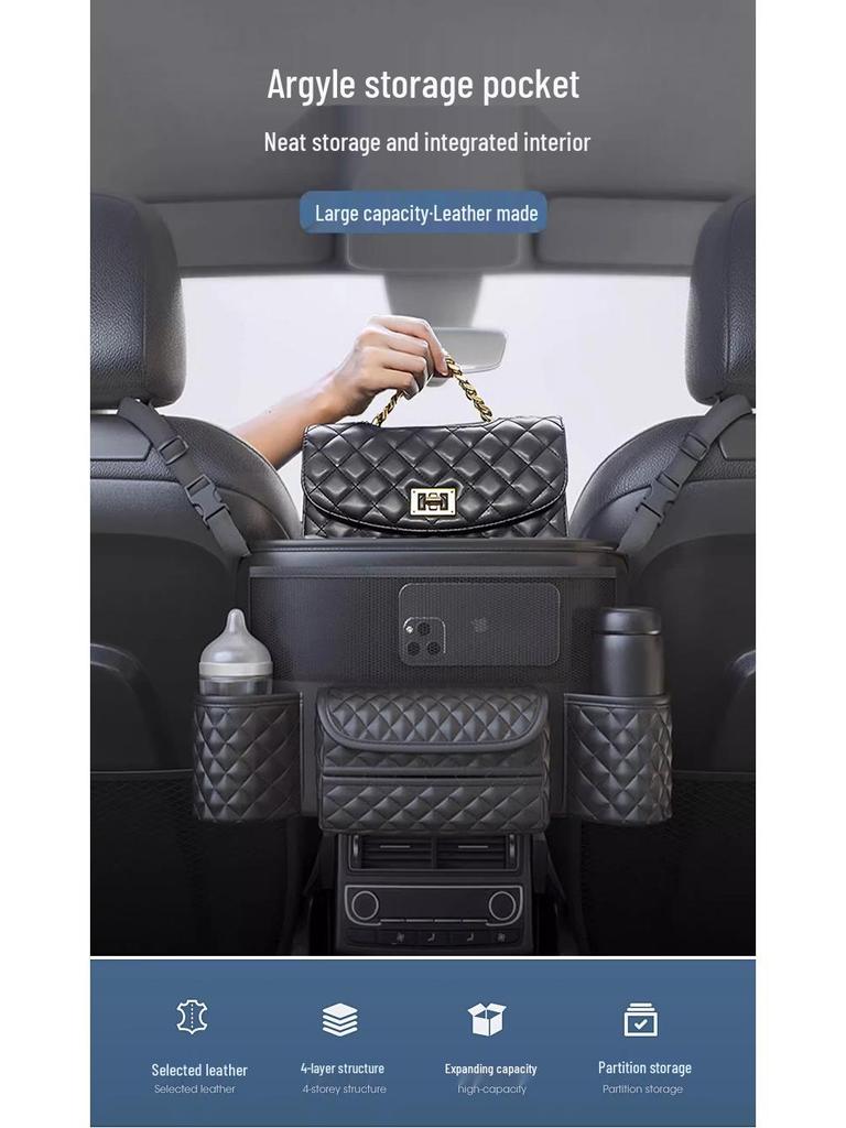 Organizér do mezery a na zadní stranu autosedačky z Nappa kůže: Multifunkční úložný vak