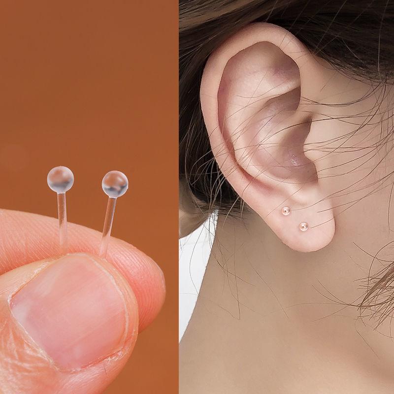 Transparent Resin Ear Piercing Studs - Anti-Clogging, Invisible, Ideal for Newly Pierced Ears