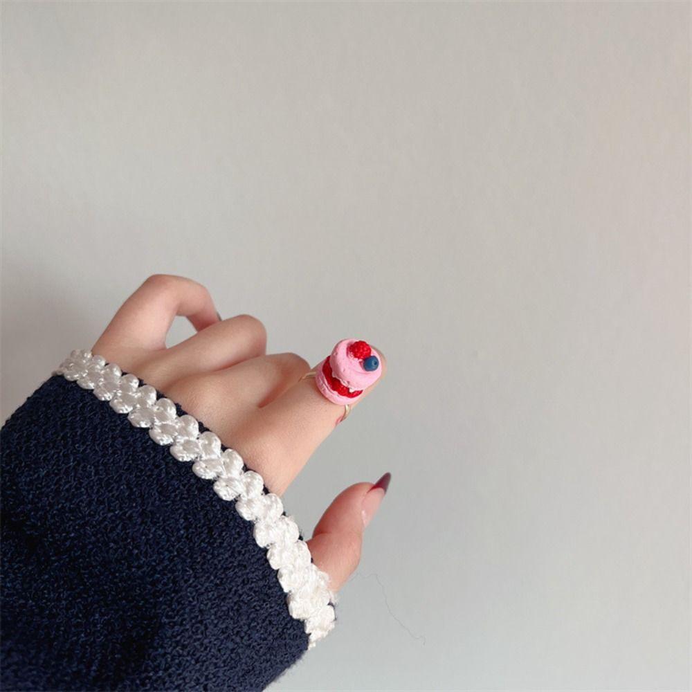 Cute Cream Chocolate Ring Cake Shape Fruit Cake Ring Fashion Strawberry Cake Ring  Girls