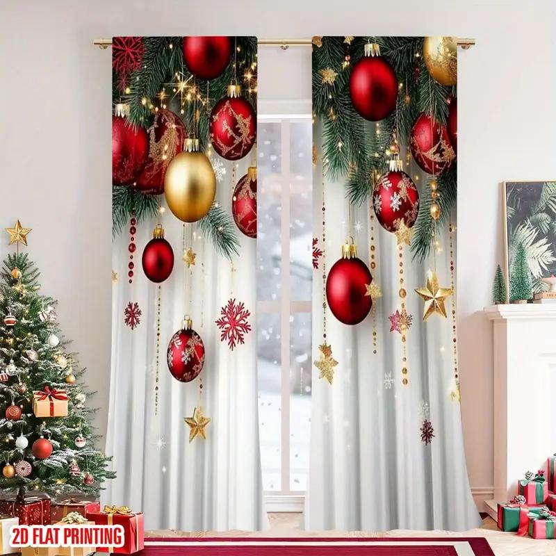 Set Of 2 Luxury Christmas Decorative Pattern Curtains Living Room Bedroom Decoration Curtain With Pole Pocket Polyester Ideal For Great