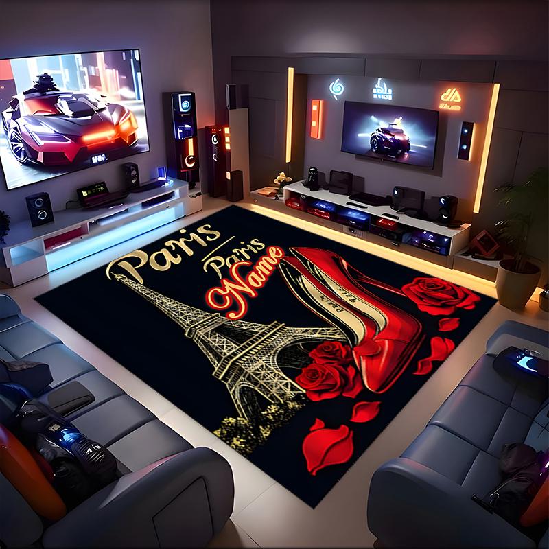 1PC Custom Name Parisian Elegance Theme Floor Mat Ideal for Living Room, Game Rooms, Office, Bedroom,Floor Mat Playful Design