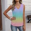 Women's Fashionable Sleeveless Vest With Pleats, V-neck, Tie- Gradient Color, Loose Fit, Flowy Summer Top