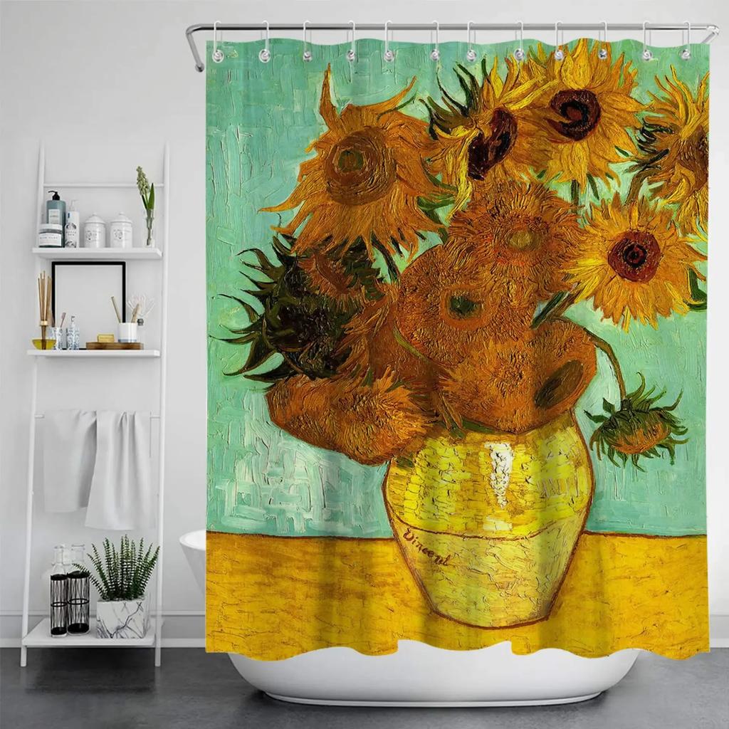1Pc Van Gogh Painting Anti-Mildew Shower Curtain Polyester Fabric Printed Bathroom Towel Bath Partition