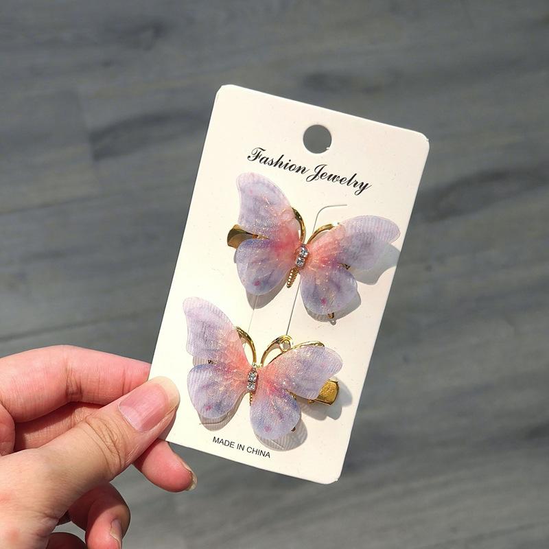 3D Gradient Butterfly Hair Clips for Girls, Rhinestone Hair Accessories for Kids