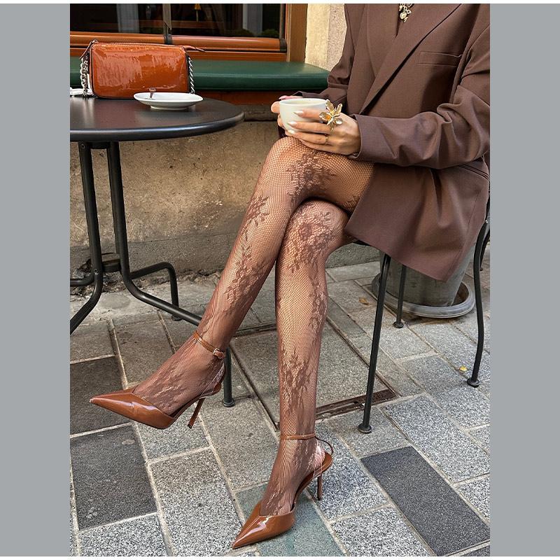 Fishnet Socks Lace Net Socks French Jacquard Pantyhose New Sexy Stockings Women Lace Knee Length Thigh High Fishnet Socks