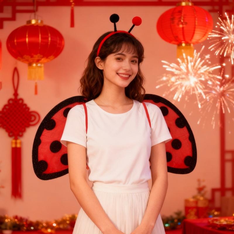 Ladybird Foldable Wing for Childrens Role Play Costume Soft Fabric Design Comfortable Wear at Halloween Parties and Themed Event