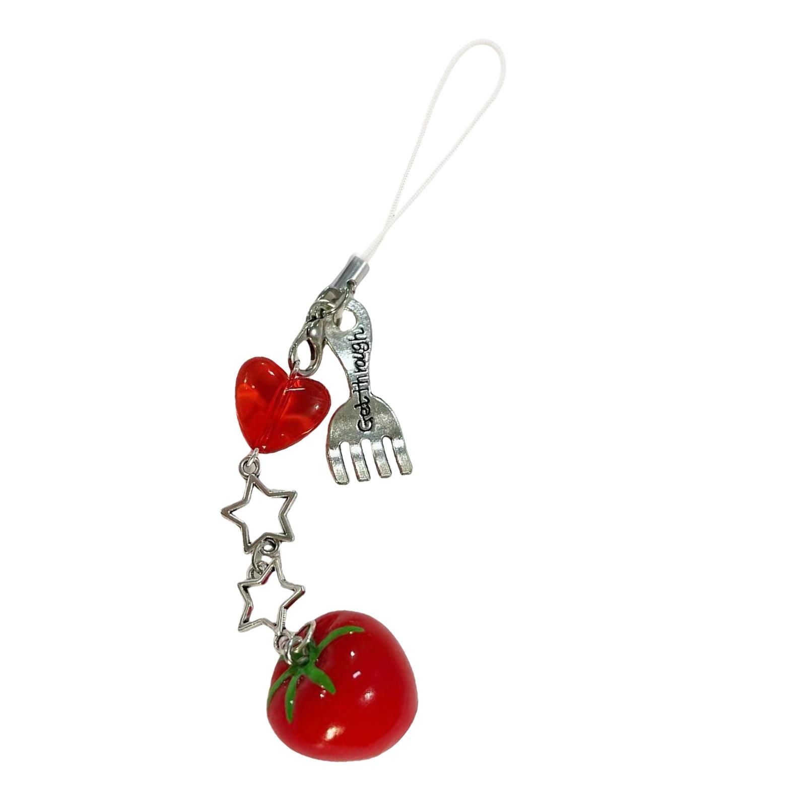 

Tomato/Fork/Spoon Shaped Key Rings Charm Handmade Beaded Keyring Ornament for Bags and Phones Fashionable Car Accessory 2