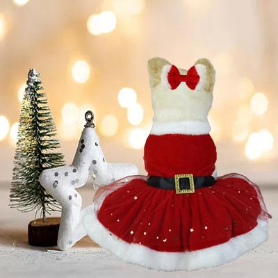 Pet Elbise Noel Evcil Hayvan Kostümü Parlak Örgü Glitter Noel Baba Elbisesi Saç Bandı ile Kolay Giyilebilir Şenlikli Fotoğraflar için Temiz