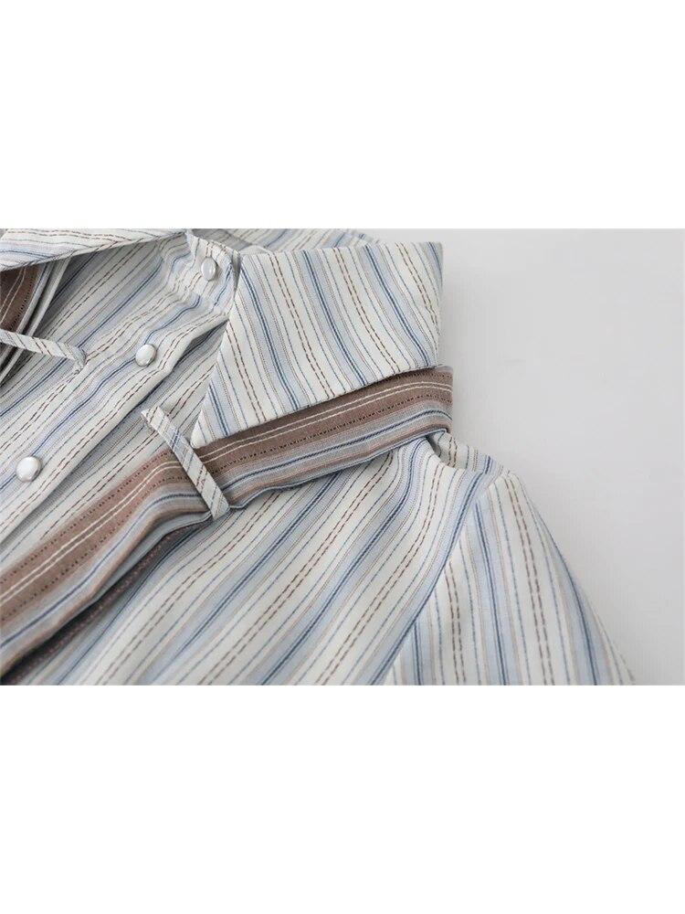 2000-tallets Estetikk Vintage Stripete Skjorter Kvinner Preppy Stil Knytedesign Løse Bluser Dame Motesans Y2k Kontortopper Ny