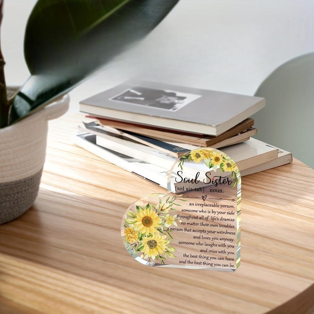 Birthday Gifts for Sister Friend - Sunflower Decoration, Thank You Gift for Women Friend Sister, Acrylic Soul Sister Plaque, Cute Birthday Gifts From