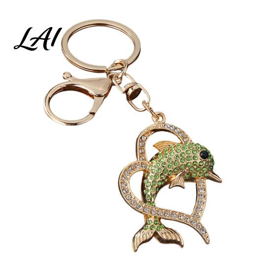 Sparkling Key Chain Rhinestone Love Heart Dolphin Keychain Ring for Women Bag Decoration Keychain Decorative Car Keys Handbags Backpacks Purses