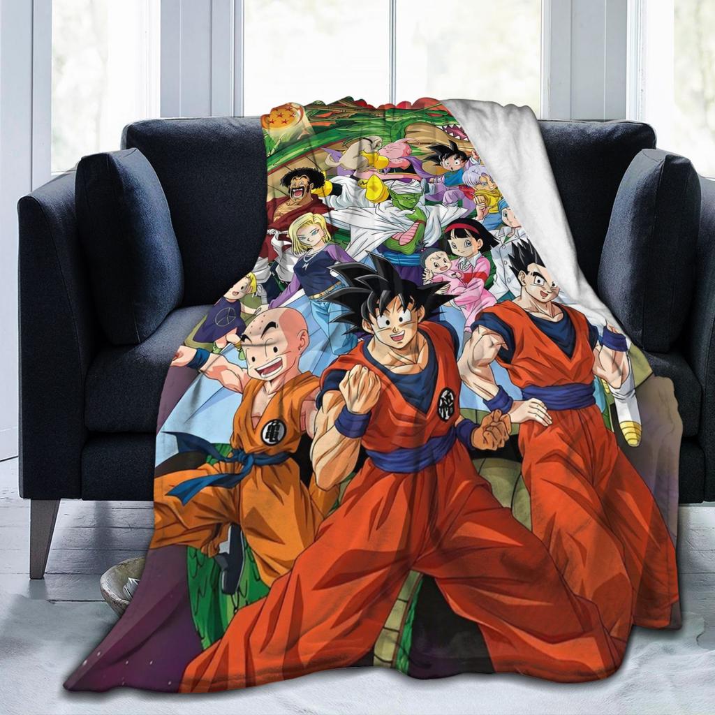 DBZ Anime Flannel Blanket Goku Fashion Throw Blankets for Bed Sofa Couch 150*125cm Rug Piece,