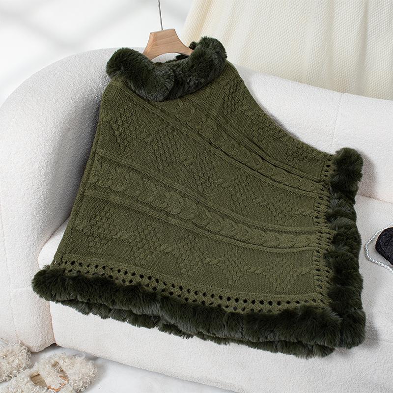 

Женский осенне-зимний большой размер однотонный трикотажный шерстяной воротник свободный пуловер свитер плащ 5 цветов F зелёный