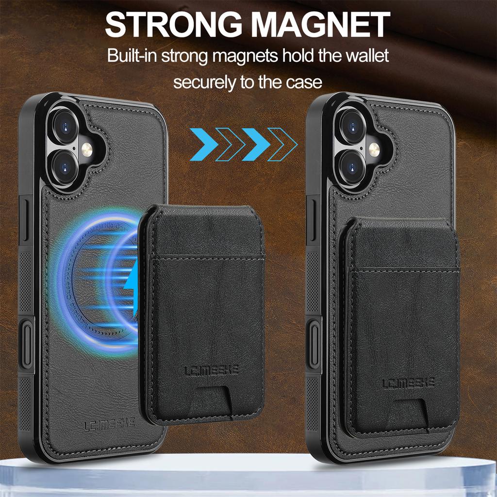 LC.IMEEKE L3 For iPhone 17 Magnetic Case Detachable Card Holder Leather TPU Mobile Cover