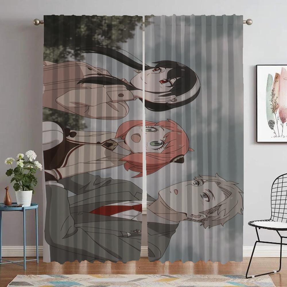 Spy X Family Curtains Child Room Tulle for Bedroom Living Room Curtain Home Interior Curtains 2 Pieces Shades Partition Kitchen